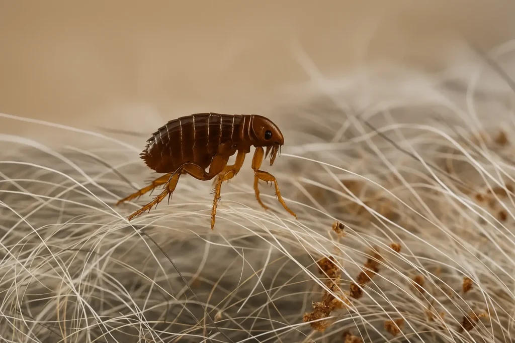 Wiltshire flea treatment technician inspecting pet bedding for flea activity
