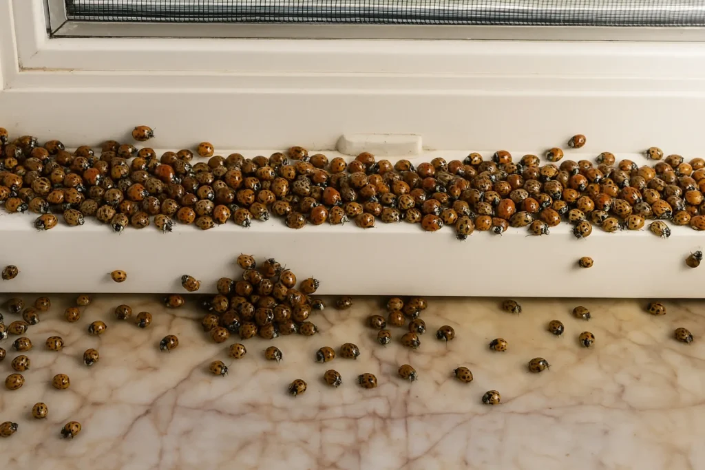 ladybird treatment technician inspecting loft window in Wiltshire home