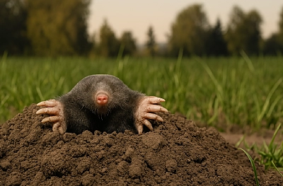 pest control expert performing mole removal on Wiltshire garden lawn