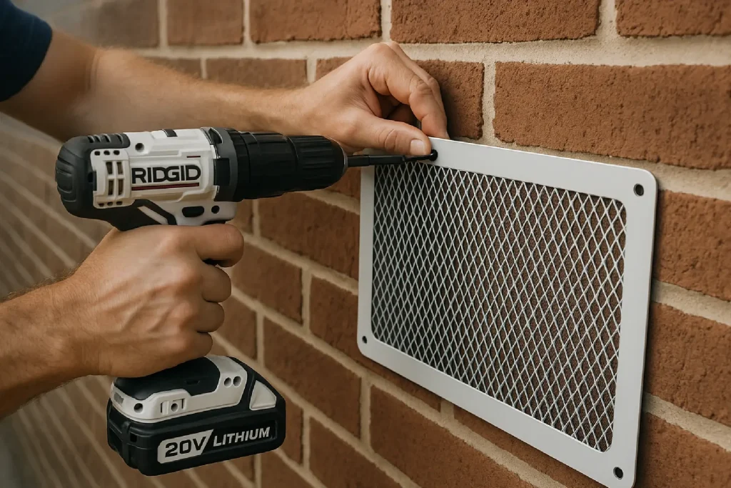 pest technician sealing entry point with mesh for rodent proofing in Wiltshire home